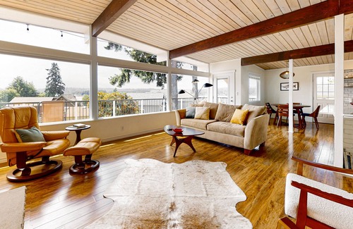Poulsbo House | Mid-century home with stunning bay & mountain views, wraparound deck