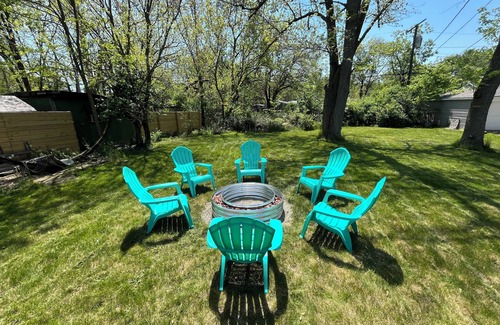 Miller Beach House | Mid Century Miller Beach House near Indiana Dunes with game room and fire pit.