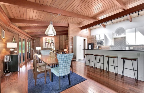 Champaign House | Mid-Century Modern House with Hot Tub Near Country Club