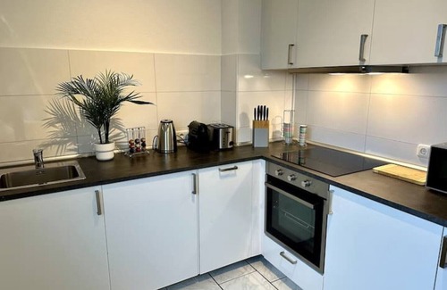 Frohnhausen Apartment | Modern 3-Room Apartment | Netflix, Kitchen