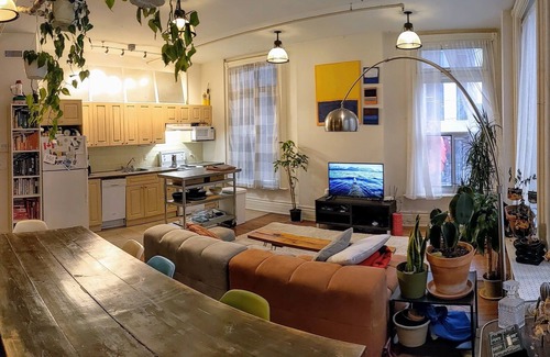 Bay Cloverhill Apartment | Modern Industrial Loft w/office, 1 min walk to subway