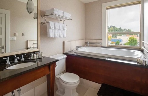 Astoria Hotel | Modern Meets Victorian: Room w/Handcrafted Cabinetry & Heated Tile Floors