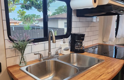 Homestead House | Modern mobile home with pool and private patio.