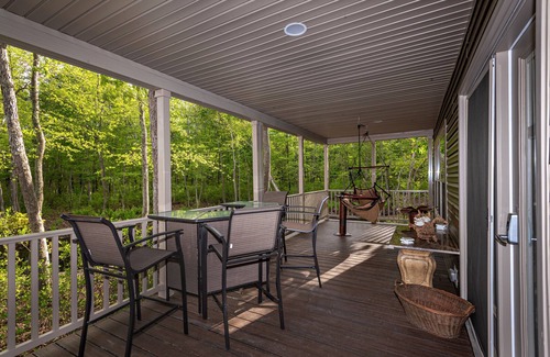 Galloway House | Modern waterfront fireplace in bedroom/bath jetted tub walk in shower no steps
