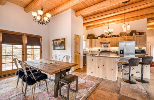 Taos House | Mountain view home with a fireplace, hot tub, washer/dryer & gas grill