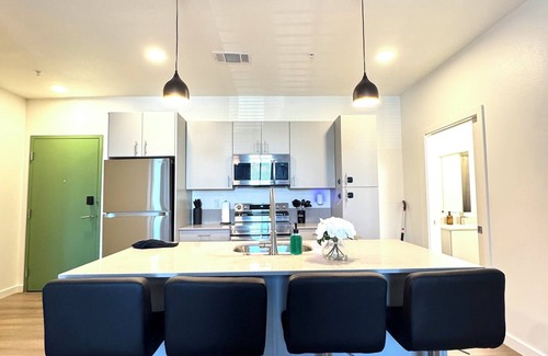 Central Oklahoma City Condo | New Downtown Luxury Apt 2 King Beds Free Parking Fast WiFi Pool & Gym