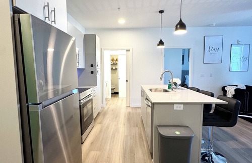 Central Oklahoma City Condo | New Downtown Luxury Apt 2 King Beds Free Parking Fast WiFi Pool & Gym