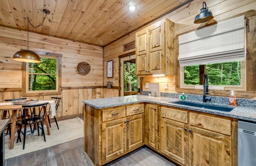 Epworth Cabin | Newly-built cabin with seasonal mountain views, a private hot tub and fireplaces