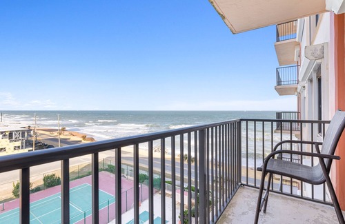 Flagler Beach Condo | Ocean-view condo with balcony, pool, tennis, & shuffleboard - near beach/golf