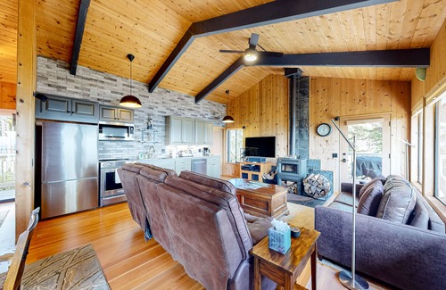 Gualala House | Ocean-view home & studio with hot tub, outdoor kitchen, fire table, wood stove