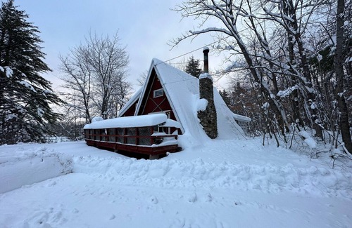 Mount Holly Ski Chalet | Okemo tickets and cozy A Frame home on private 103 private acres