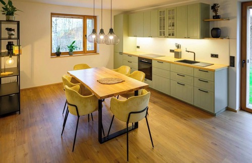 Neu Lubbenau Apartment | Pausenhof Spreewald - pond view with terrace