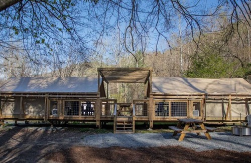 Saluda Cabin | Pet-Friendly Glamping Retreat near Big Bradley Falls and Melrose Falls!