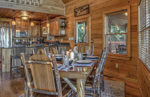 Mineral Bluff Cabin | Pet-friendly, mountain view cabin rent with an outdoor fireplace, hot tub and pool table. Free WiFi