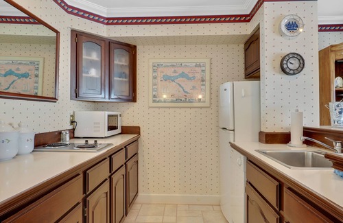 Boyne City Condo | Picture-Perfect Balcony View of Lake Charlevoix | Fireplace | Beach Access |