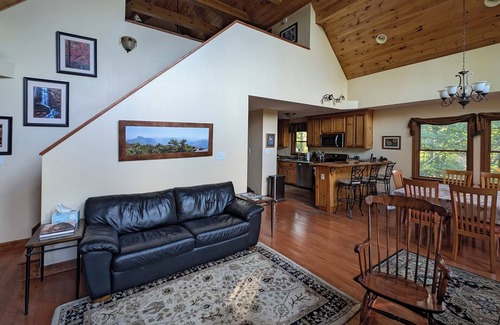 Newland Cabin | Pisgah Forest: 3 BR/3BA, Hot Tub, Wood Stove, Patio, Firepit, Grill, EV Charger