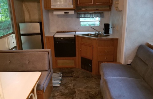 Benzonia House | Platte - RV Camper in the Woods with Fire pit & Hot Tub Access