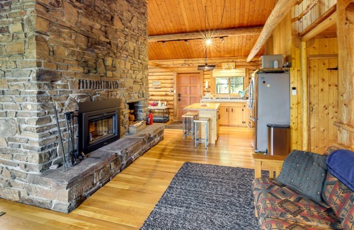 Finley Point Cabin | Polson Cabin Rental: Private Deck & Mountain Views