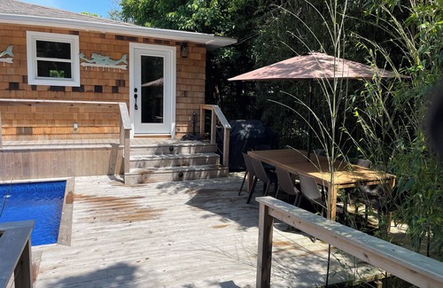 Fire Island Pines Villa | Pristine Queen Ensuite walk out to deck & pool - shared Kitchen LR DR Pool