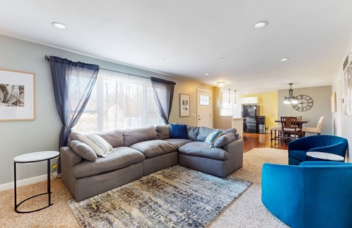 Bridgman House | Private property with three-season room, hot tub, firepit, games, W/D, & AC
