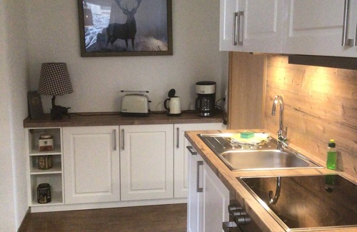 Hohegeiß Apartment | Quaint half-timbered house in the Harz Mountains. Renovated vacation apartment with fireplace & wooden terrace