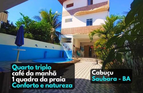 Saubara Apartment | Quarto 3 quádruplo café da manhã em Pousada, Praia de Cabuçu BA
