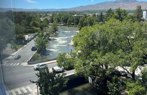 Downtown Reno Apartment | Reno 1 Bedroom, corner view condo, on the Truckee River Walk, bike, theater.
