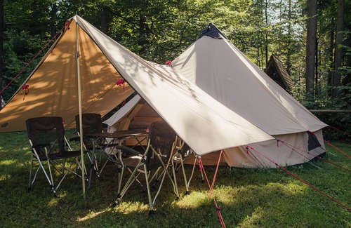 Mozirje RV Rental | Rent a family BELL family fully equipped tent with real beds in nature.