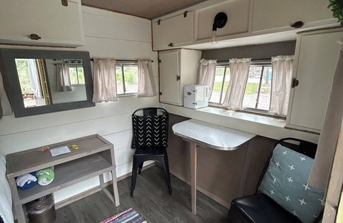 Lava Hot Springs House | Retro Camper king size bed