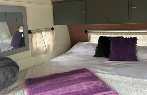 Lava Hot Springs House | Retro Camper king size bed