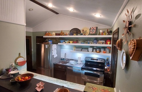 Cherokee Village House | RIR: E Faye Jones style Rock floor to ceiling in 3 bathrooms open floor plan.