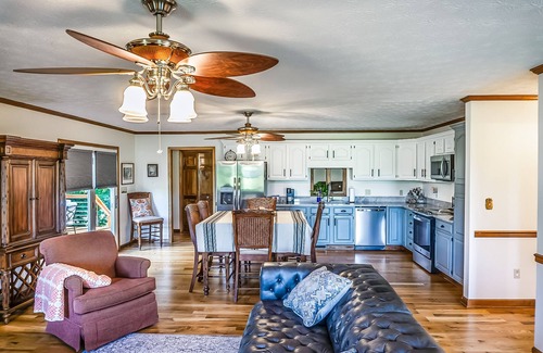 Elizabethton House | Riverfront home with dock, mountain view, grill, firepit, smart TVs