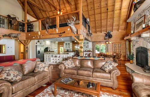 Rutherfordton Cabin | Riverside opulence with game room, private heated pool, hot tub & firepit