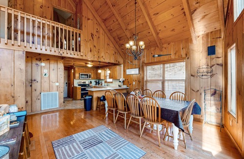 Flat Hollow Marina Cabin | Rustic lakefront retreat with a hot tub, double-deck dock, firepit, grill & deck