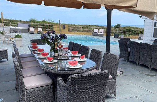 Aldborough Villa | Sea View Manor, sea views , Heated pool, hot tub, overlooking blue flag beach