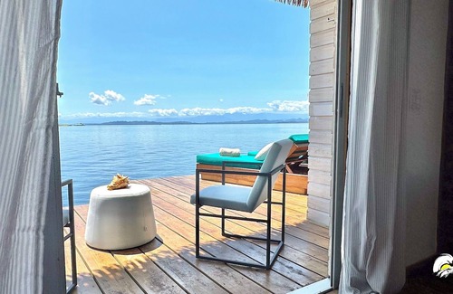 Isla Solarte House | Seaside Dream Over Water Bungalow, Bedroom, King Bed, Living Room, Kitchenette