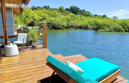 Isla Solarte House | Seaside Dream Over Water Bungalow, Bedroom, King Bed, Living Room, Kitchenette