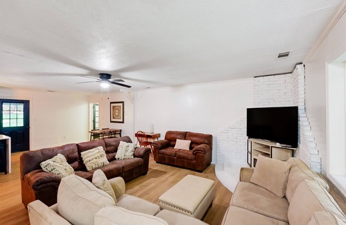 Chattahoochee Hills Cabin | Secluded dog-friendly cabin with updated interior, firepit, games, W/D, and AC
