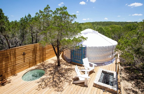 Dripping Springs Cabin | Secluded, Romantic Yurt w/Hot Tub at The Yurtopian - "Lizzie"