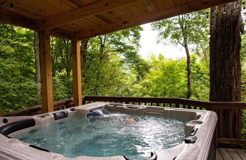 Wolf Laurel Cabin | Secluded Rustic Mountain Cabin within Gated Community w/Hot Tub, Firepit & View