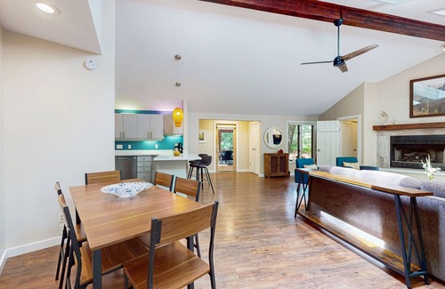New Buffalo House | Serene Wooded Home w/Private Hot Tub, Firepit & Porch, Dog-Friendly