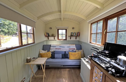 Cowbeech Cabin | Shepherds Hut in peaceful south Wales farmland with spectacular mountain views