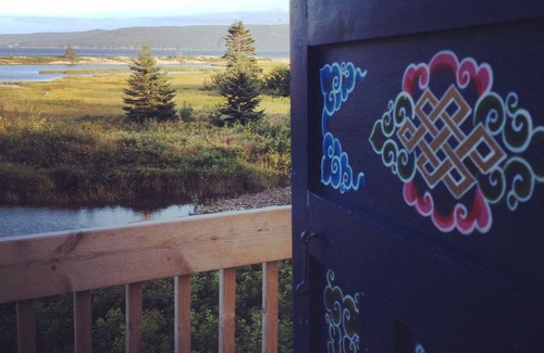 Indian Brook Resort | Small blue yurt at Cabot Shores Wilderness Resort