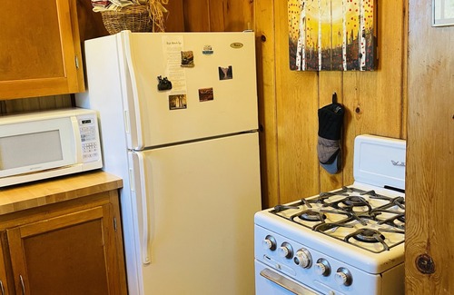 Estes Park Cabin | Stay in this charming vintage cabin with a wood burning fireplace,