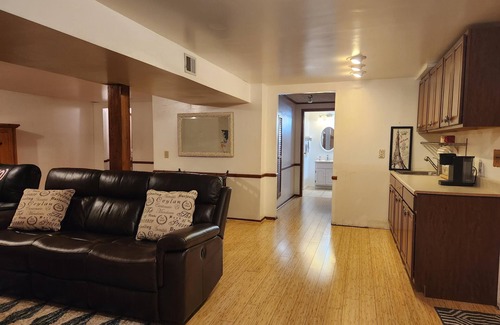 Hanover Apartment | Studio w/3 beds, 1 Queen, two twin, couch, pellet stove, full amenities, shower.