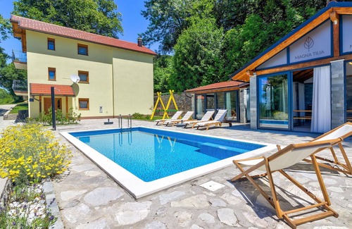 Senj House | Stunning private villa for 12 people with hot tub, WIFI, A/C, private pool, TV, terrace and park.