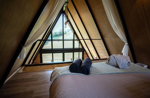 Graigfechan Cabin | Stunning Scandinavian A Frame lodge with outside bathtub