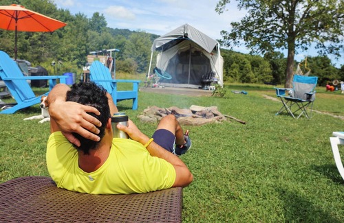 Ouaquaga RV Rental | Tentrr Signature Site - Little Sit Farm Cosmic Glamping Site