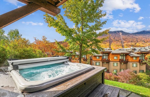 Stowe Area House | The Cabin at Nosedive: Spruce Peak 4 br ski-in/ski-out, fireplace, a/c, hot tub!