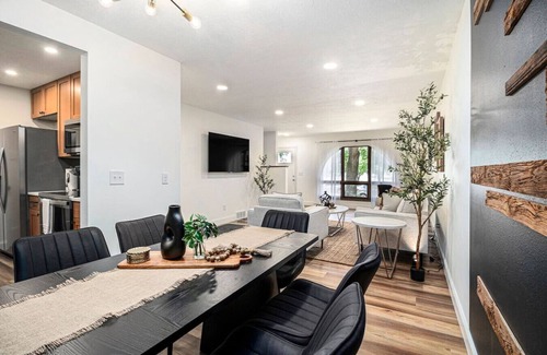 Sioux Falls Apartment | The Olive Branch | Beams & Fireplace | Wine Bar